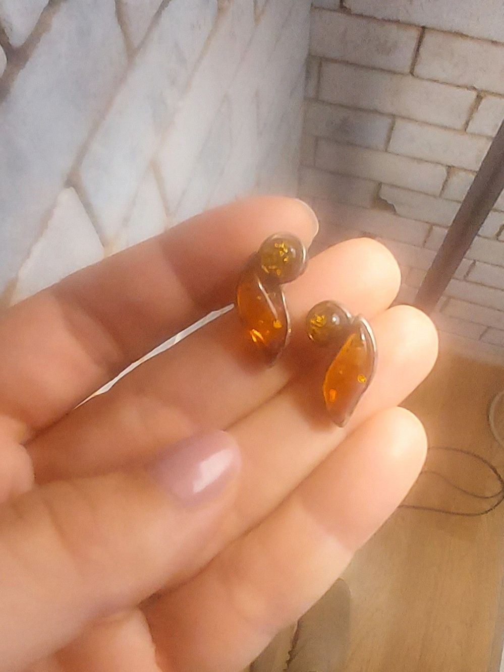 Two Tone Amber Teardrop Stud Earrings- Sterling